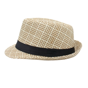 Chapeau Panama classique en paille tressée beige et marron avec ruban noir