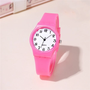 Pink silicone quartz watch with simple numeric dial for women and students