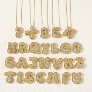 Alphabet Bubble Letter Pendant Necklace Hip Hop Zirconia Copper Box Chain Jewelry For Men Women Daily Accessory