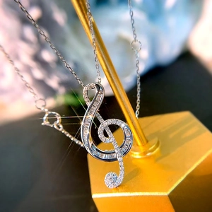 Elegant Musical Note Pendant Necklace For Women Copper With Cubic Zirconia Sparkling G-Clef Design Jewelry Gift