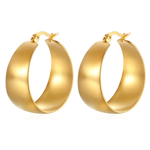 Polished 18K gold-plated wide hoop earrings for women in thick minimalist design