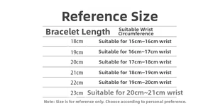 Size chart showing bracelet length options for stainless steel jewelry set