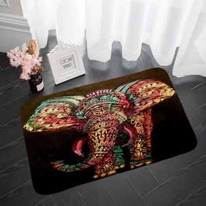 Tropical monstera leaf flannel absorbent bath mat with vibrant elephant pattern design