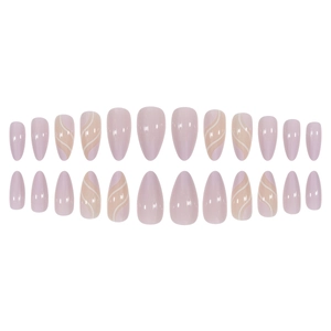 Lavender almond press on nails with white wavy lines minimalist 24pcs set