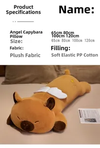 Detail of Angel Capybara plush pillow with white wings showing soft fabric and PP cotton