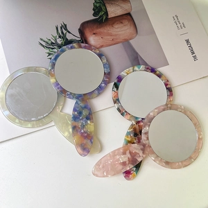Portable handheld acetate makeup mirrors with marble and tortoiseshell patterns