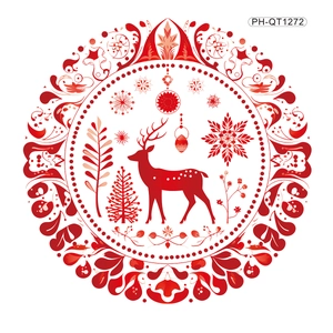 Christmas reindeer window decal with festive snowflakes and red floral pattern