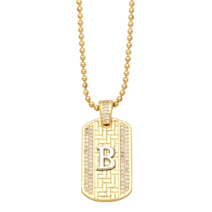 Gold ball chain necklace with sparkling letter B pendant and silver zircon accents