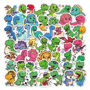 Detailed view of waterproof cartoon dinosaur stickers featuring cute artistic designs
