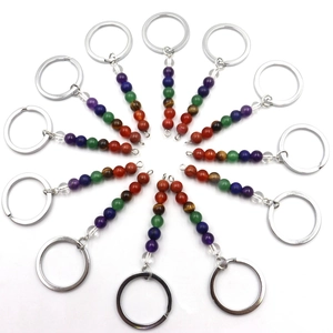 Detailed view of colorful crystal beaded keychains arranged in a radial pattern