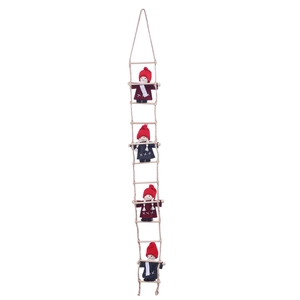 Nordic wool felt Christmas elves climbing a rope ladder for festive fireplace decoration
