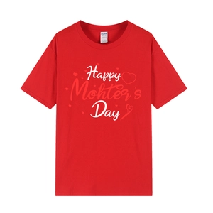 Red cotton short sleeve T-shirt with Mother's Day print on a clean white background