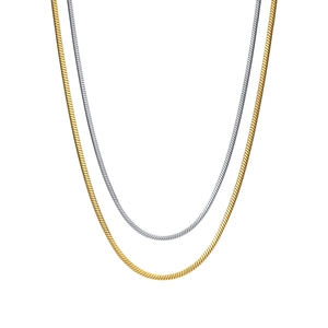 Minimalist square snake bone chain necklaces in gold and silver stainless steel finish
