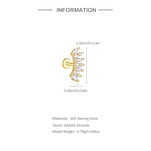S925 sterling silver marquise zircon stud earrings with size details and weight