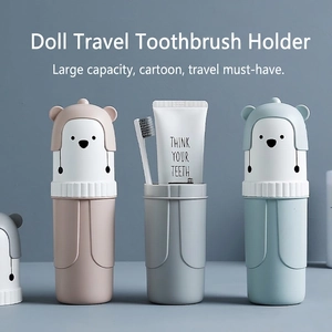 Étui À Brosse À Dents Portable Gobelet En Plastique Ours Dessin Animé Organisateur De Rangement Voyage Salle De Bain