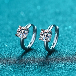 Luxury 925 Sterling Silver Moissanite Hoop Earrings For Women Round Cut Zirconia Four-Prong Electroplated Jewelry