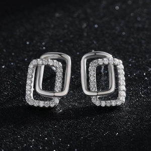 925 sterling silver geometric double rectangle earrings with sparkling zircon stones