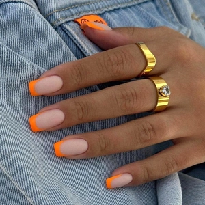 French Press On Nails Matte Orange Pink European Square Shape Reusable DIY Manicure Fashion Accessories For Women