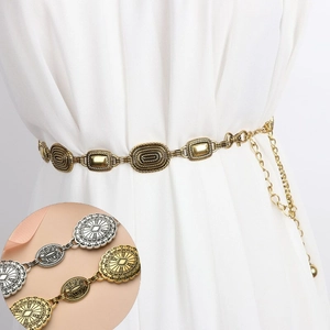 Ceinture Chaîne Métal Vintage Sculptée Ethnique Taille Réglable Rétro Boho Accessoire Décoratif Robe Femme