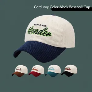 Vintage Corduroy Baseball Cap Letter Embroidery Adjustable Retro Style Sun Hat For Men And Women