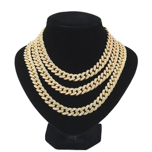 Iced out gold multi-layered Cuban link chain necklace with sparkling zircon stones