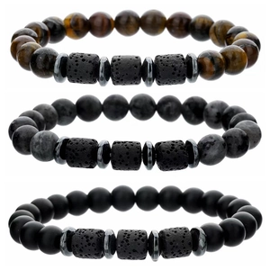 Bracciale Perline Nautico Occhio Di Tigre Pietra Lavica Ancora Timone Gioielli Retro Elastico Fatto A Mano Uomini Donne