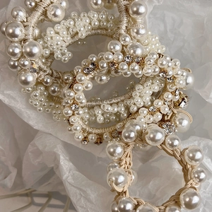 Elegant pearl hair ties with rhinestones and beads on elastic bands for women hair styling