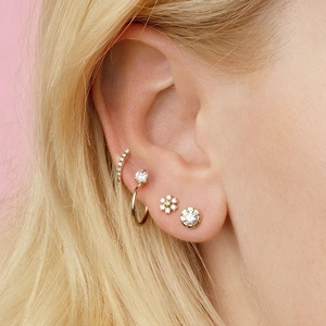 Elegant set of 925 sterling silver C-shaped earrings with sparkling cubic zirconia