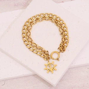 Bracelet hip-hop doré à trois épaisseurs avec pendentif en forme de gouvernail