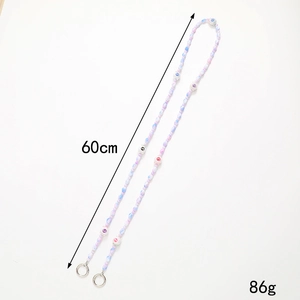 Handmade 60cm colorful crystal bead crossbody phone lanyard with blue and pink accents