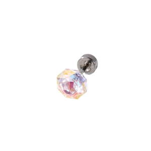 6mm aurora crystal stud earring with octagonal cut and titanium steel screw back