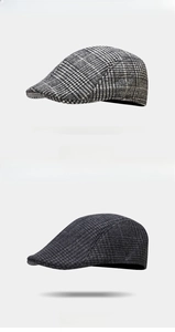 Dettaglio delle trame dei tessuti dei berretti a quadri houndstooth e grigi