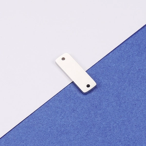 Polished silver rectangular stainless steel connector tag with dual holes for jewelry making