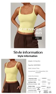 Yellow square neck cropped yoga vest made of 77% polyamide and 23% elastane