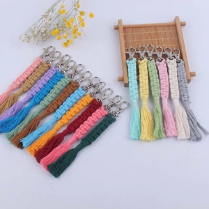 Handmade Woven Macrame Keychain Cotton Rope Tassel Bag Charm Boho Key Ring Accessory For Women Girls