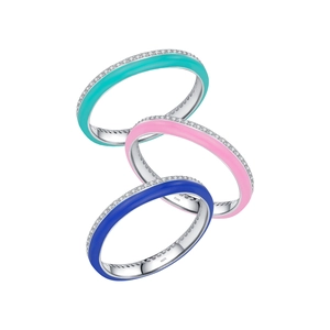 S925 sterling silver enamel rings with small diamonds in turquoise pink and blue