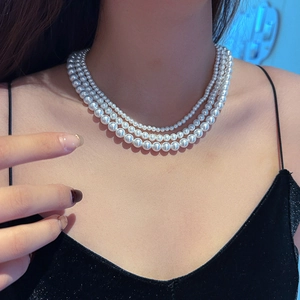 Elegant Artificial Pearl Necklace For Women Layered Glass Artificial Pearl Clavicle Chain White Minimalist French Style Alloy Jewelry Accessories
