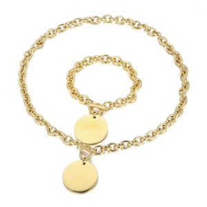 Titanium steel gold O-chain jewelry set with round pendants and toggle clasp