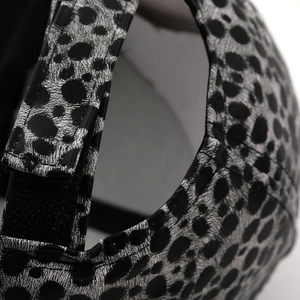 Black and grey leopard print baseball cap with adjustable velcro strap rear view