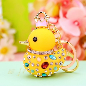Cute Cartoon Animal Keychain Rhinestone Enamel Zinc Alloy Bag Pendant Car Accessory Lucky Symbol Gift Women Girls