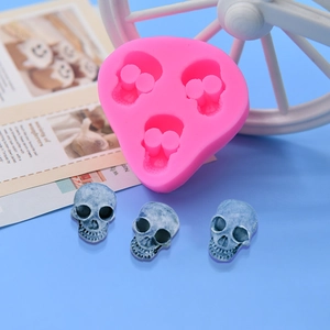 Skull Silicone Mold Multi Cavities DIY Baking Cake Decorating Chocolate Candy Soap Making Halloween Theme Flexible Pink