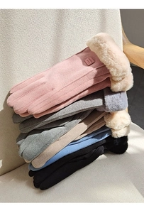 Damen Winterhandschuhe aus Wildlederimitat mit flauschigem Kunstfellbesatz in fünf Farben