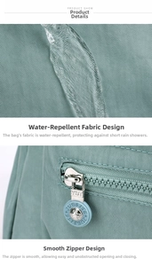 Close-up of waterproof nylon fabric with water droplets and smooth metal zipper detail