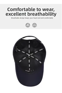 Detail view of the breathable mesh lining and adjustable metal buckle on a baseball cap
