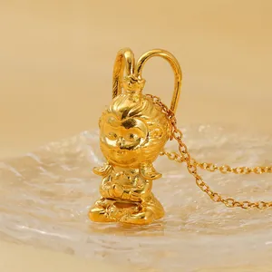 Sun Wukong Monkey King Pendant Necklace 18K Gold Plated Stainless Steel Mythical Character Hip Hop Jewelry For Unisex