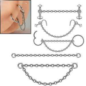 G23 Titanium Zircon Nose Piercing Jewelry Double Layer Chain Labret Stud Internal Thread Body Piercing Accessories