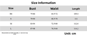 Size information table for the plaid dress showing bust, waist, and length measurements