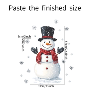 Detailed size guide of Christmas snowman wall sticker with 57cm x 33cm dimensions