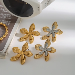 Elegant gold and silver floral stud earrings with layered metallic petals for women
