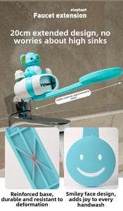 Blue elephant faucet handle extender with 20cm extension and smiley face design